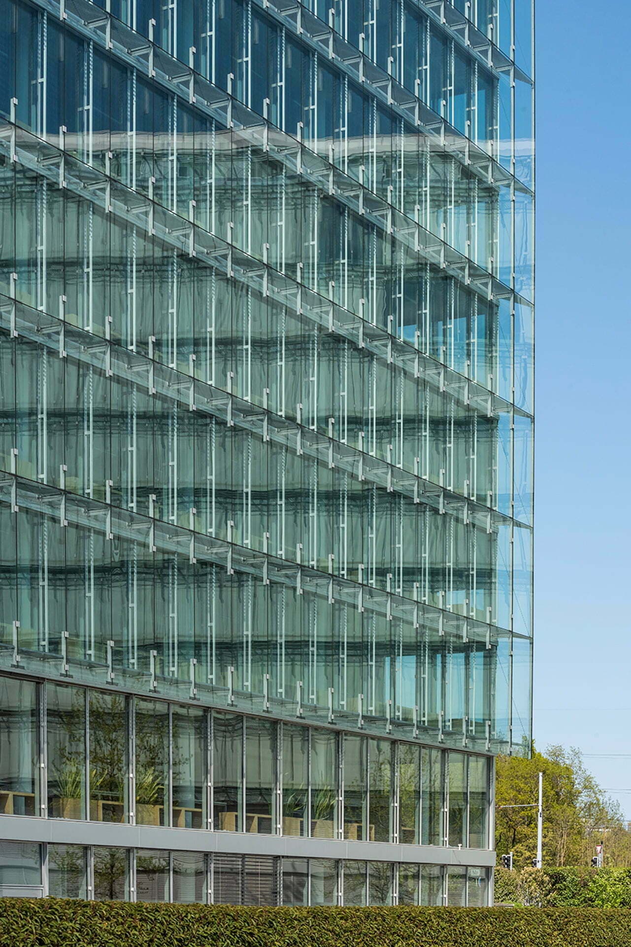 Double-skin façade section showing glass layers